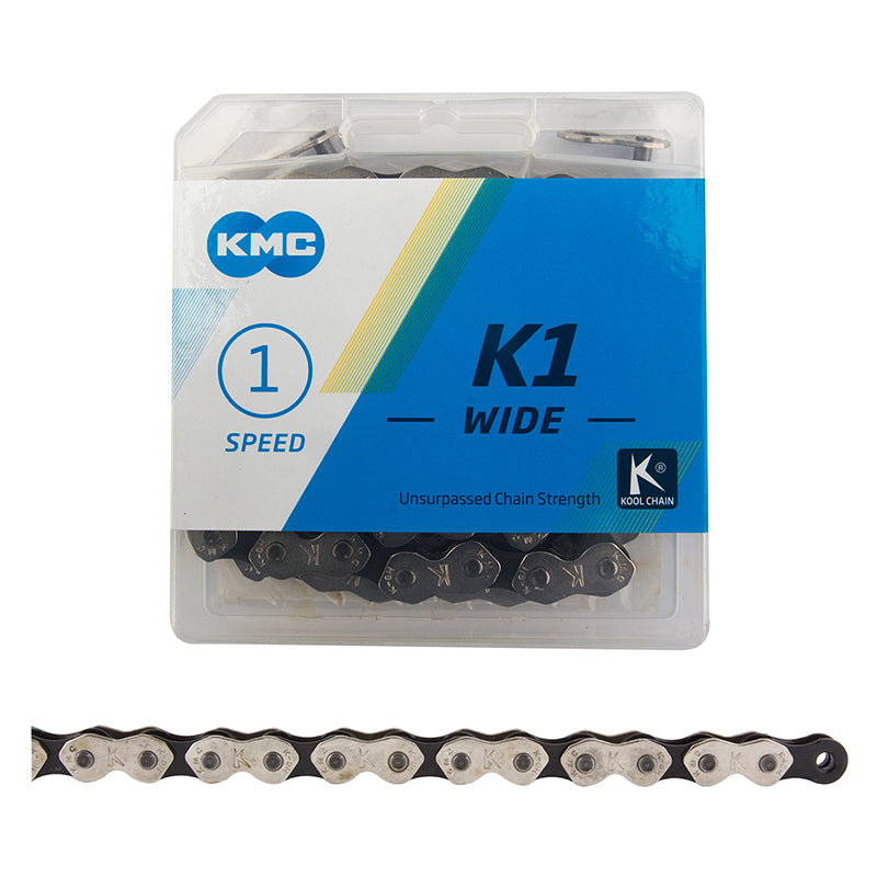 KMC K1 Kool Wide Chain - Single Speed 1/2" x 1/8" 112 Links Silver/Black