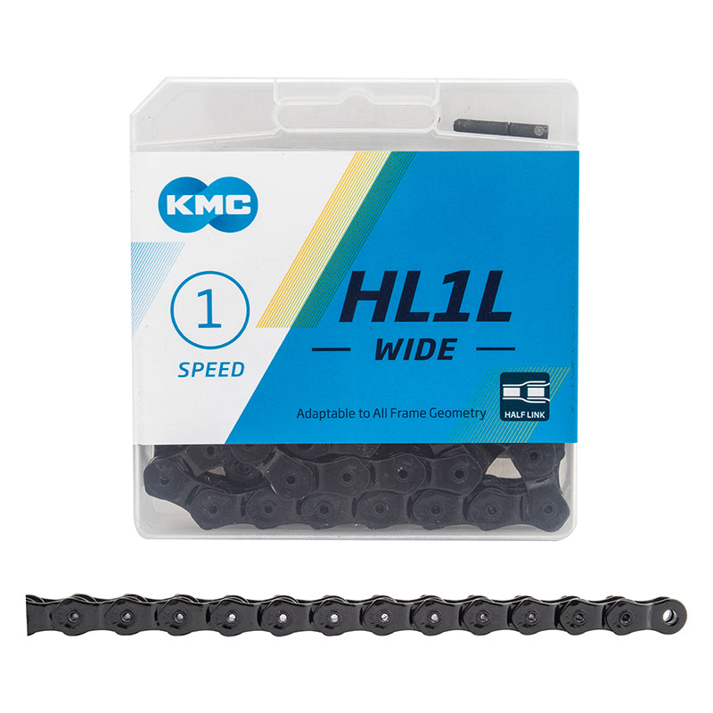 KMC HL1 Wide Chain - Single Speed 1/2" x 1/8" 100 Links Half Link Chain BLK