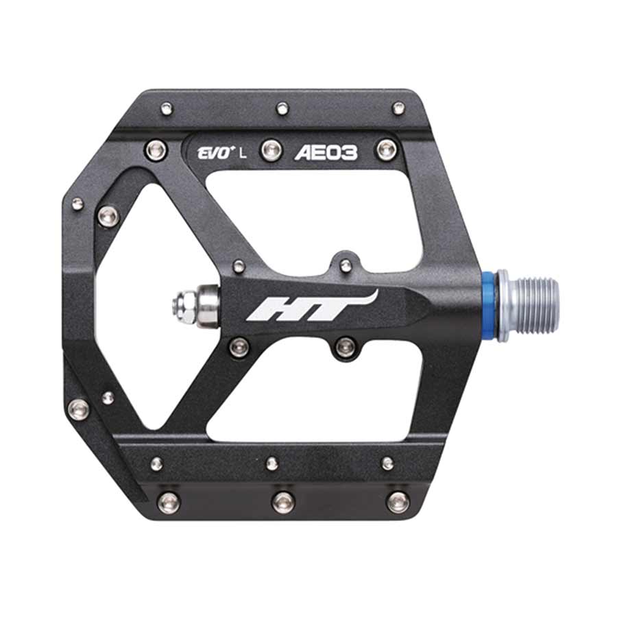 HT Components AE03 EVO+ Platform Pedals Body: Aluminum Spindle: Cr-Mo 9/16'' Black/Silver Pair