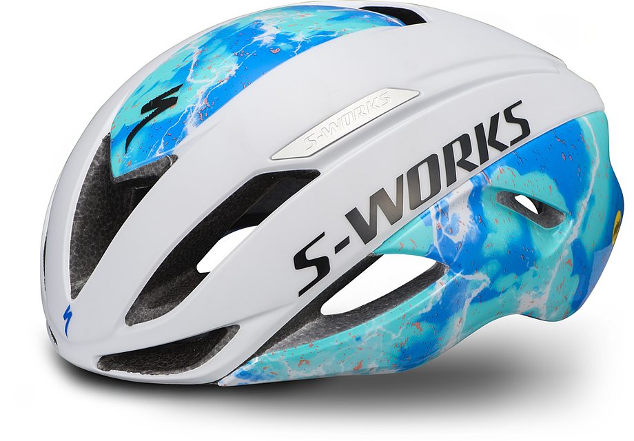 Specialized S-Works Evade Ii Angi Mips Matte Dove Grey/Gloss Cobalt Blue/Lagoon Blue/Vivid Coral M