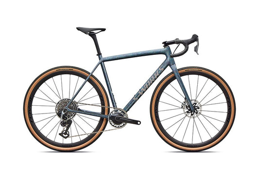 2026 Specialized Crux S-Works Bike Satin Gray Blue Fjord Metallic Desert Metallic 49