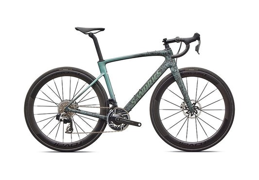 2026 Specialized Roubaix S-Works Axs Bike Satin Carbon/Fjord Metallic Dust Dry Impasto + Fade/Gloss Premium Fjord Metallic 61