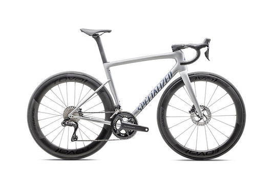2025 Specialized tarmac sl8 pro udi2 bike gloss liquid silver / satin blue pearl over black liquid metal 54