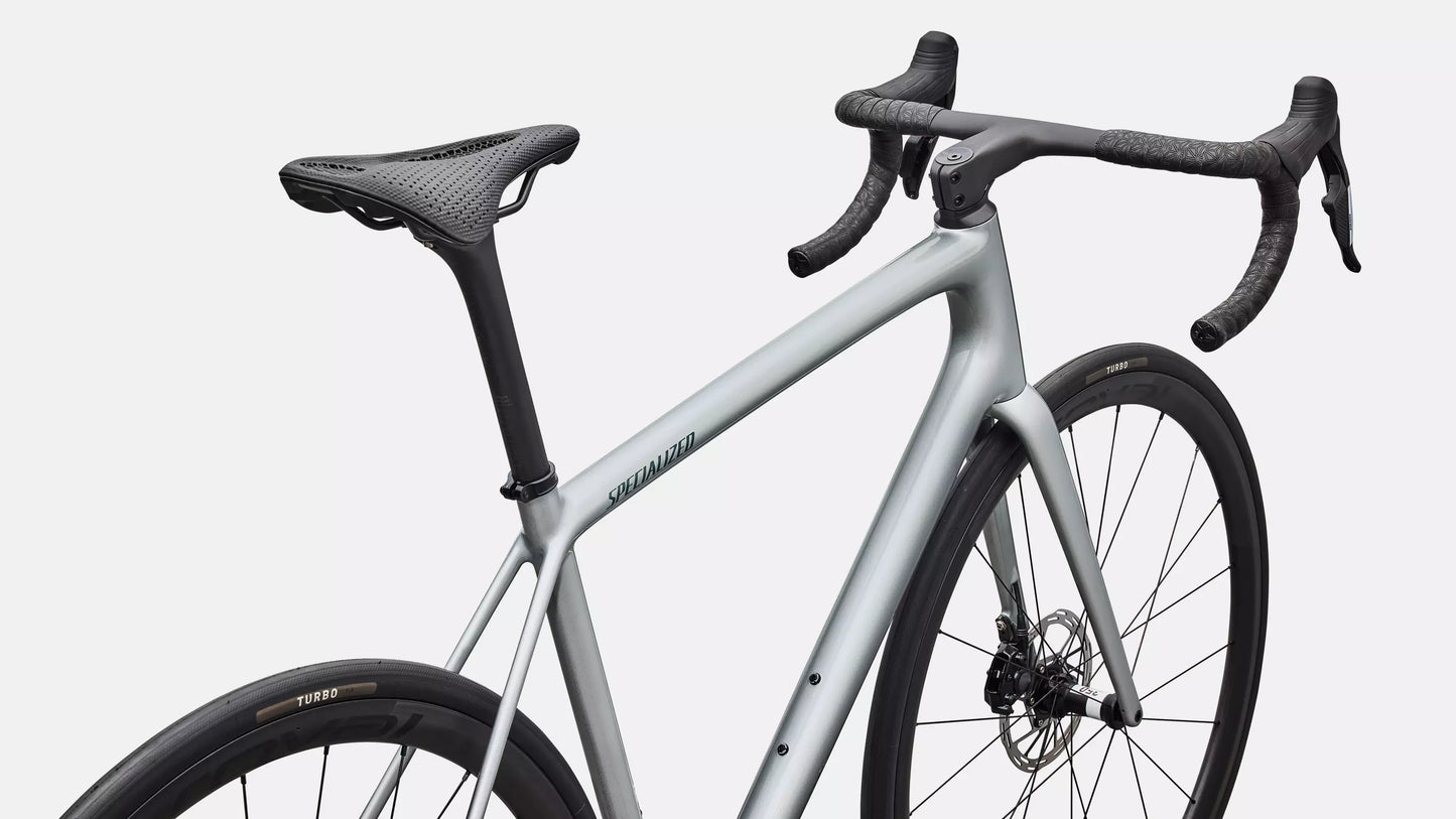 2026 Specialized Aethos Pro Axs Bike Gloss Shadow Silver / Emerald Metallic 56