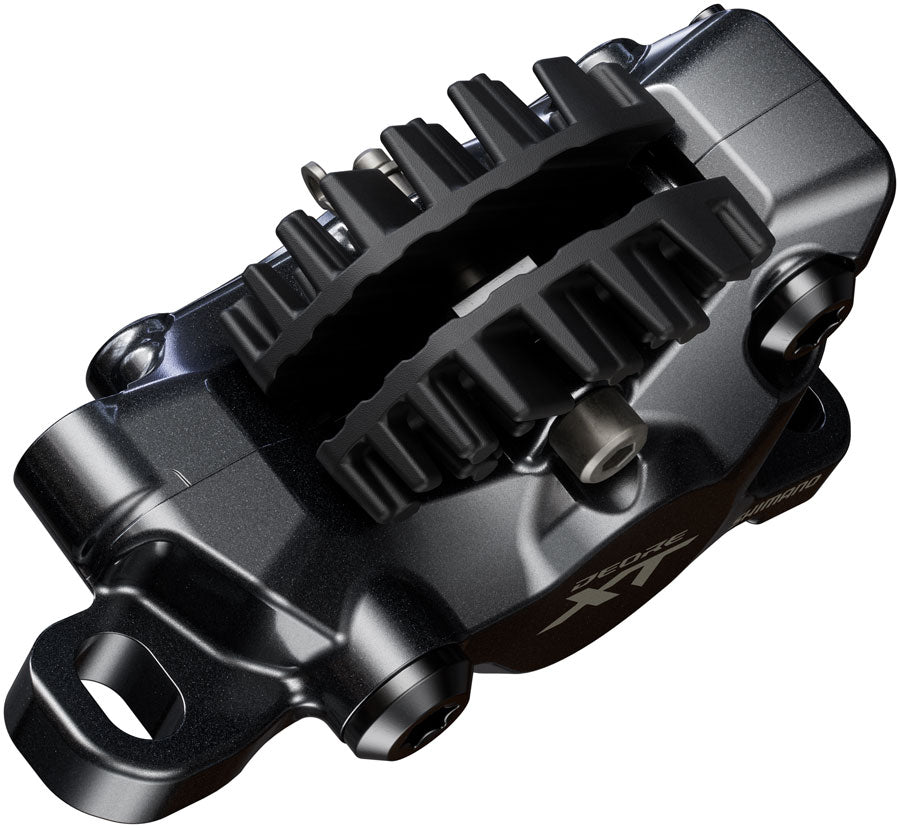 Shimano Deore XT BR-M8200 XC Disc Brake Caliper - Front Rear Post Mount 2-Piston Includes J04C-MF Finned Metal Pads BLK