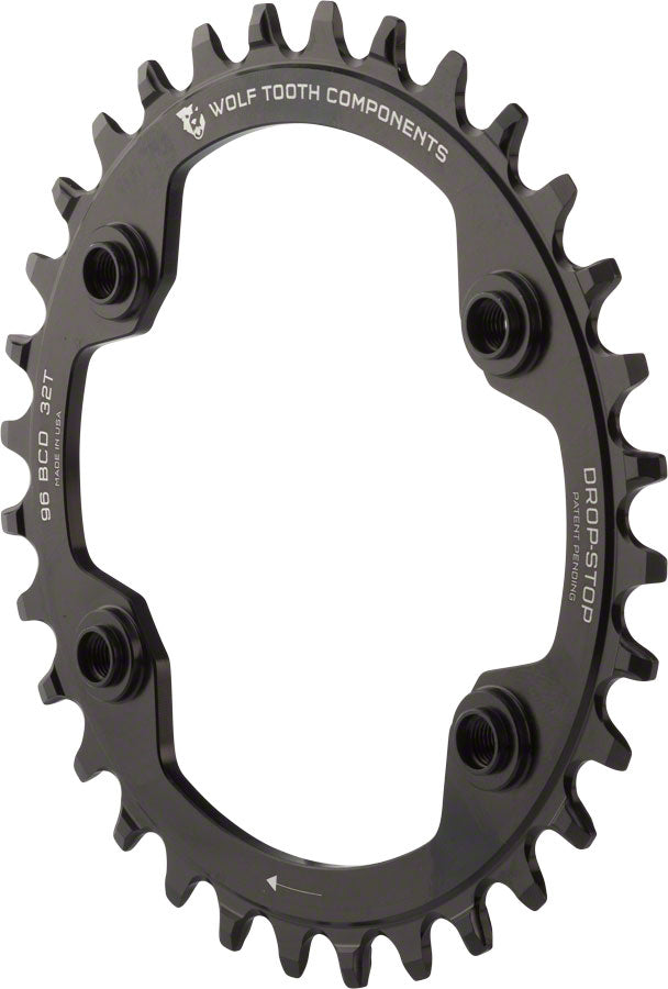 Wolf Tooth 96 BCD Chainring - 30t 96 Asymmetric BCD 4-Bolt Drop-Stop A For Shimano XTR M9000 M9020 Cranks BLK