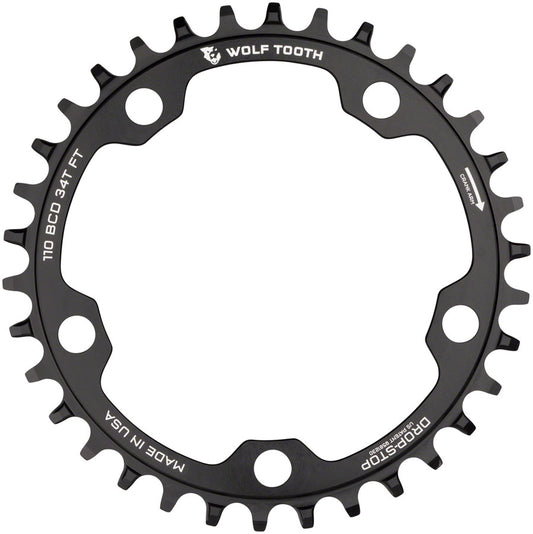 Wolf Tooth 110 BCD Cyclocross Road Chainring - 34t 110 BCD 5-Bolt Drop-Stop B BLK