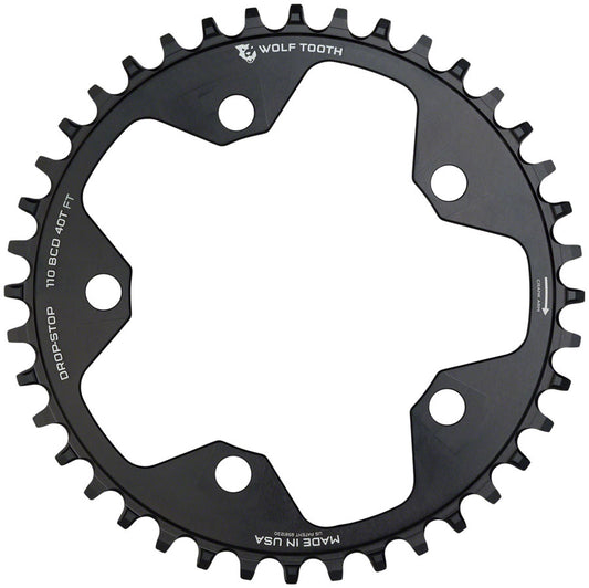 Wolf Tooth 110 BCD Cyclocross Road Chainring - 38t 110 BCD 5-Bolt Drop-Stop B BLK