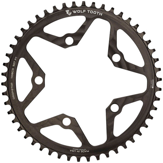 Wolf Tooth 110 BCD Cyclocross Road Chainring - 50t 110 BCD 5-Bolt Drop-Stop B BLK