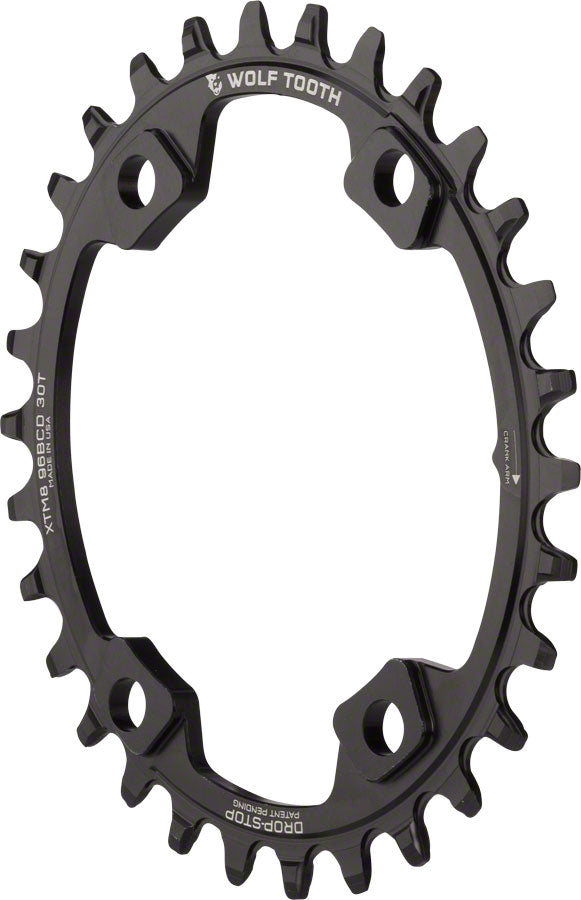 Wolf Tooth Elliptical 96 BCD Chainring - 30t 96 Asymmetric BCD 4-Bolt Drop-Stop A For Shimano XT M8000 SLX M7000 Cranks BLK