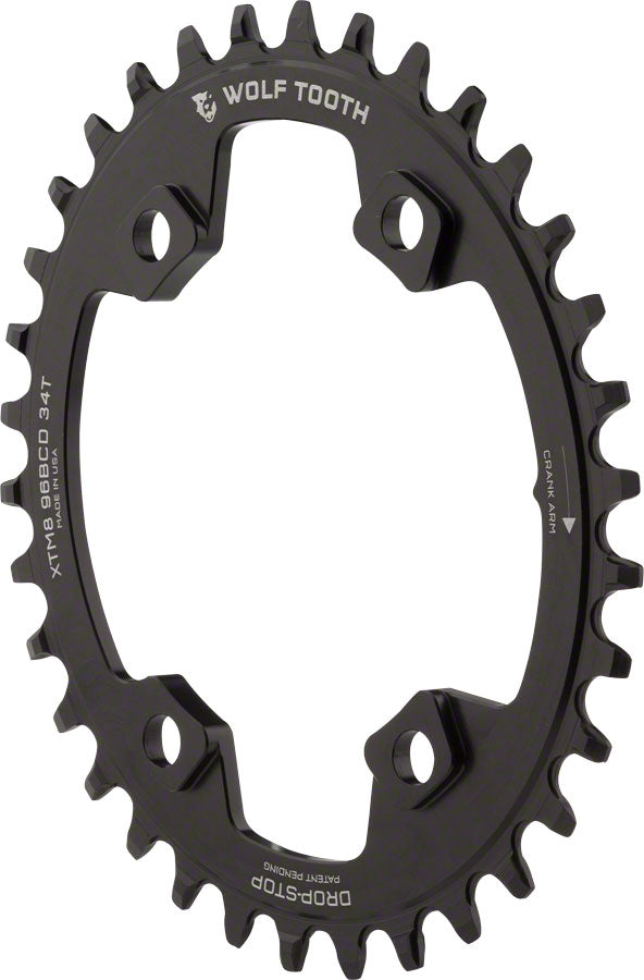Wolf Tooth Elliptical 96 BCD Chainring - 34t 96 Asymmetric BCD 4-Bolt Drop-Stop A For Shimano XT M8000 SLX M7000 Cranks BLK