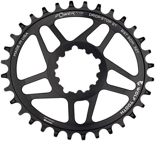Wolf Tooth Elliptical Direct Mount Chainring - 32t SRAM 3-Bolt DM Drop-Stop ST For SRAM Boost Cranks Requires HG+ Chain BLK