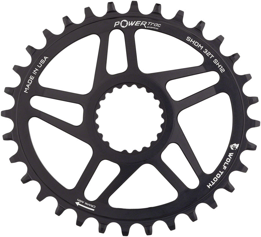 Wolf Tooth Elliptical Direct Mount Chainring - 32t Shimano DM Boost 3mm Offset Drop-Stop ST Requires 12-Speed HG+ Chain BLK