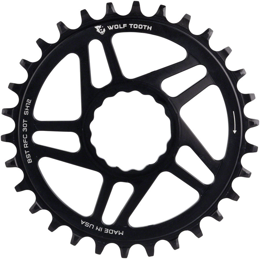 Wolf Tooth Direct Mount Chainring - 30t RaceFace CINCH Direct Mount Boost 3mm Offset Drop-Stop ST Requires 12-Speed HG+ Chain BLK