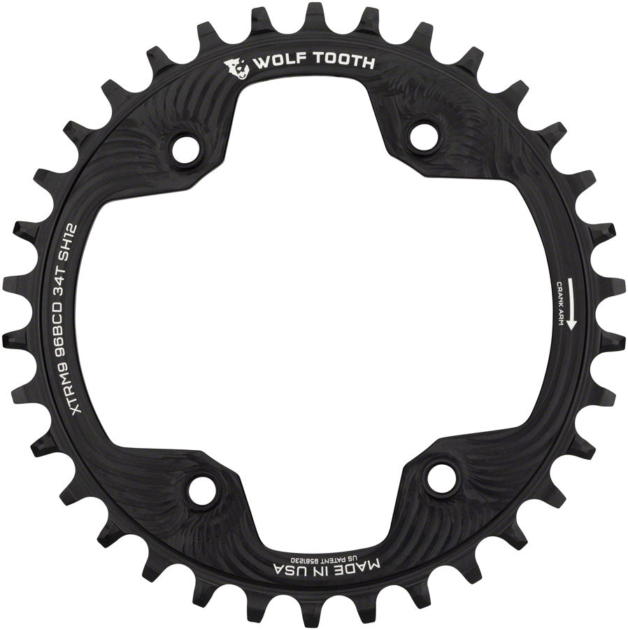 Wolf Tooth 96 BCD Chainring - 32t 96 Asymmetric BCD 4-Bolt For Shimano Cranks Drop-Stop ST Requires 12-Speed HG+ Chain BLK
