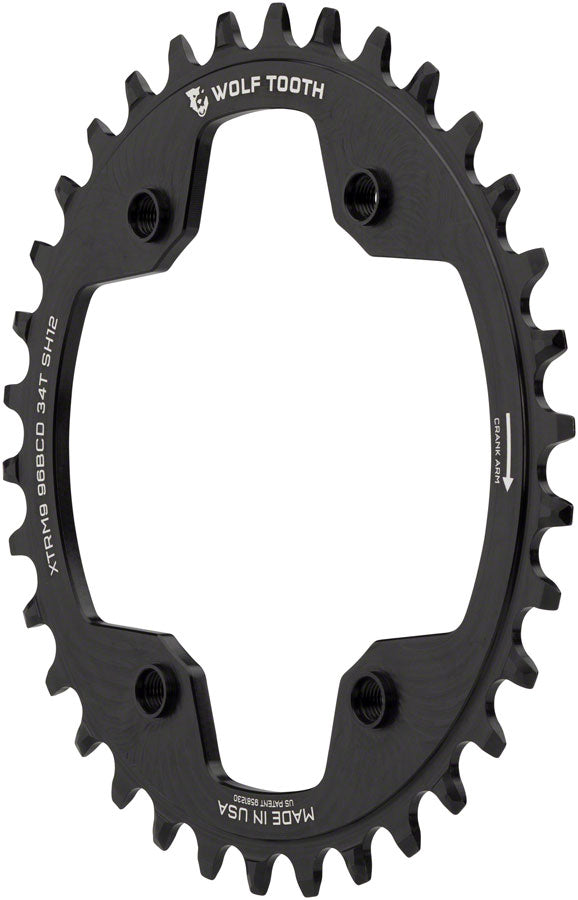 Wolf Tooth 96 BCD Chainring - 32t 96 Asymmetric BCD 4-Bolt For Shimano Cranks Drop-Stop ST Requires 12-Speed HG+ Chain BLK