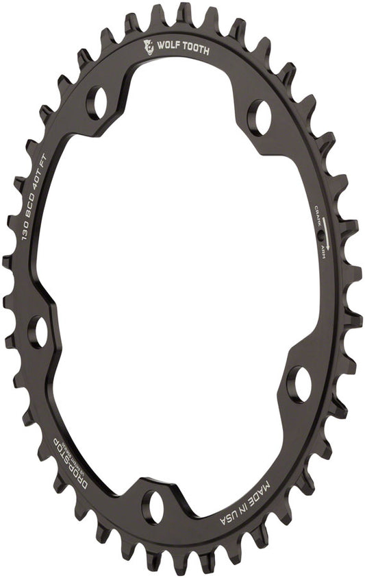Wolf Tooth 130 BCD Road Cyclocross Chainring - 42t 130 BCD 5-Bolt Drop-Stop B 10/11/12-Speed Eagle Flattop Compatible BLK
