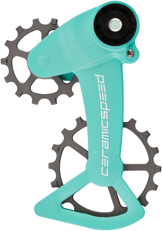 CeramicSpeed OSPW X Pulley Wheel System SRAM Eagle AXS - Coated Races Alloy Pulley Carbon Cage Turquoise/Silver Cerakote