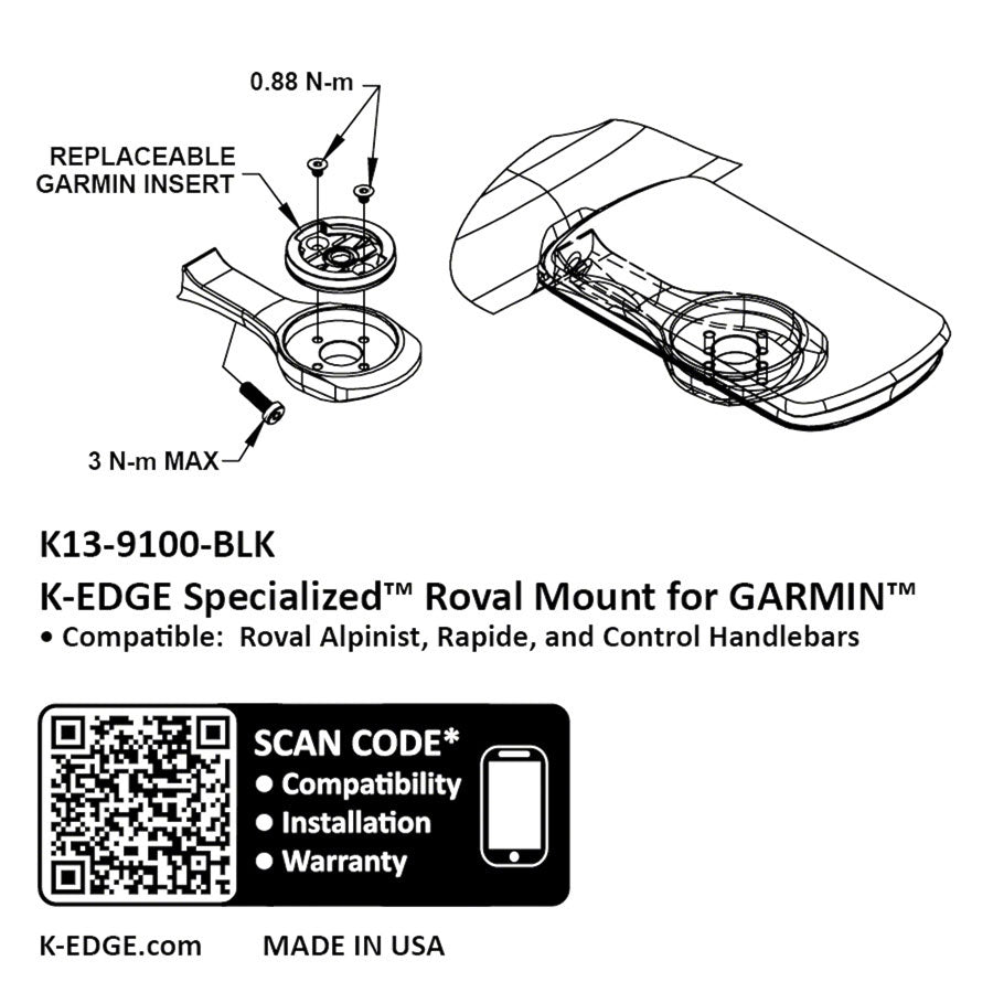 K-EDGE Garmin Specialized Roval Computer Mount - BLK Anodized Compatible up to Garmin 1050