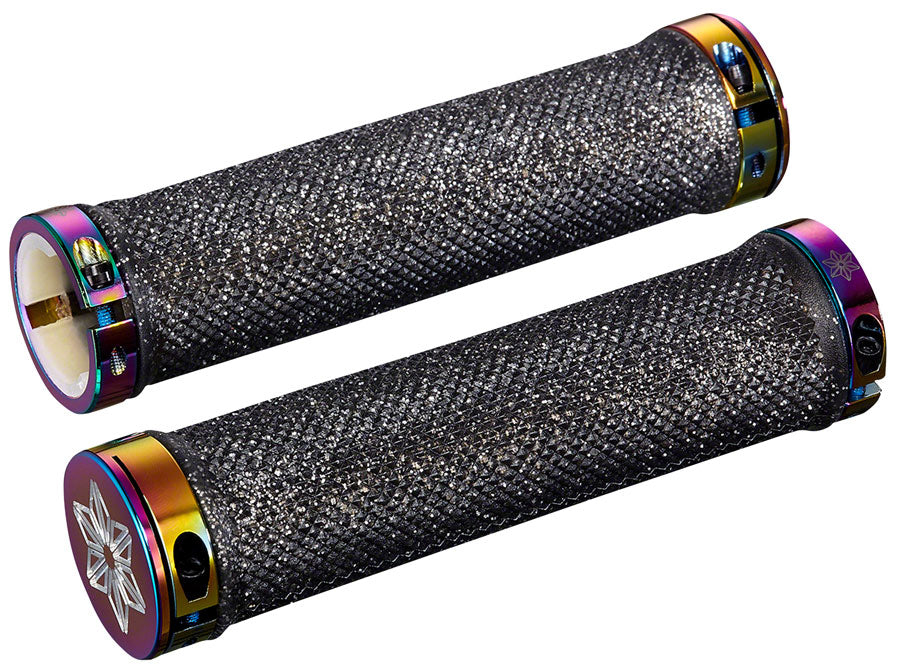 Supacaz Diamond Kush Grips: Black with Oil Slick DH Star Ringz