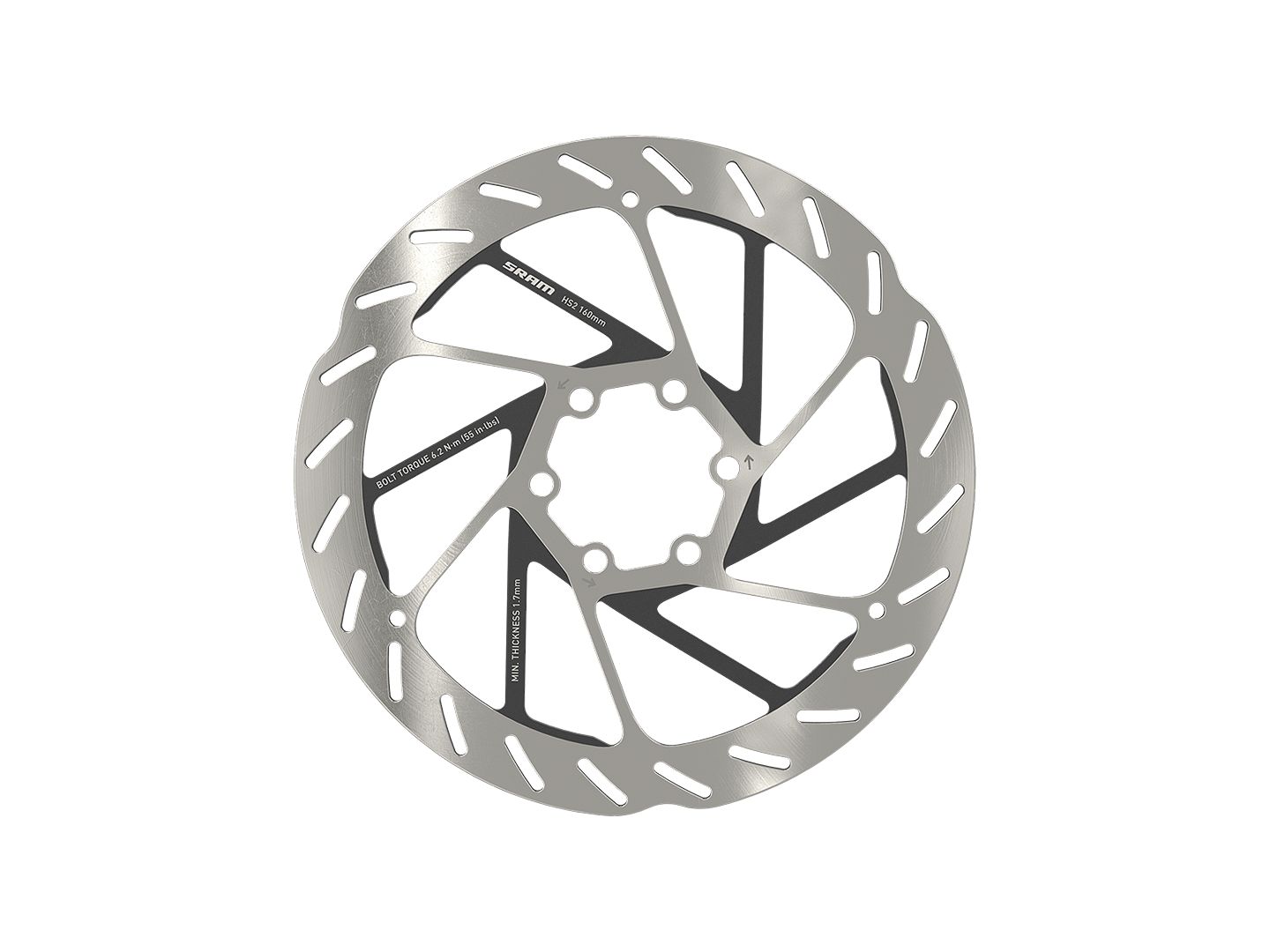 SRAM HS2 Disc Brake Rotor - 160mm 6-Bolt Rounded Silver/Black