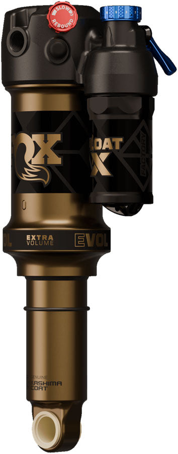 FOX FLOAT X Factory Rear Shock - Trunnion Metric 185 x 55 mm EVOL LV 0.4 ci Spacer 2-Position Lever Kashima Coat