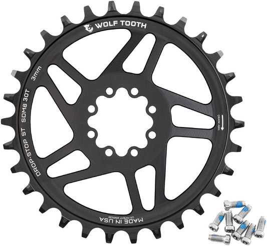 Wolf Tooth Direct Mount Chainring - 30t SRAM 8-Bolt Direct Mount 3mm Offset Drop-Stop ST Requires 12-Speed HG+ Chain BLK