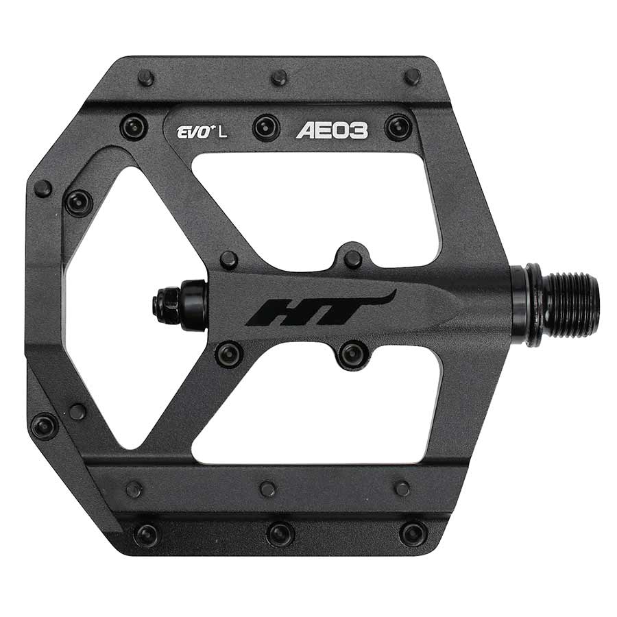 HT Components AE03 EVO+ Platform Pedals Body: Aluminum Spindle: Cr-Mo 9/16'' Black/Black Pair