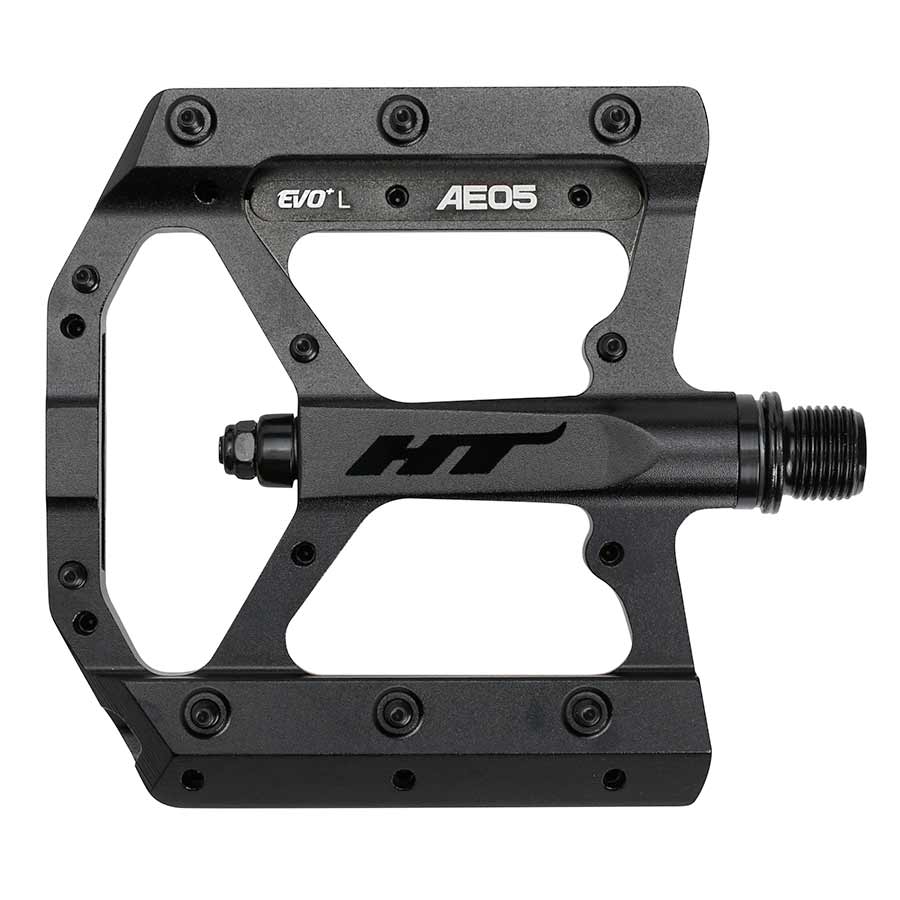 HT Components AE05 EVO+ Platform Pedals Body: Aluminum Spindle: Cr-Mo 9/16'' Stealth Black Pair