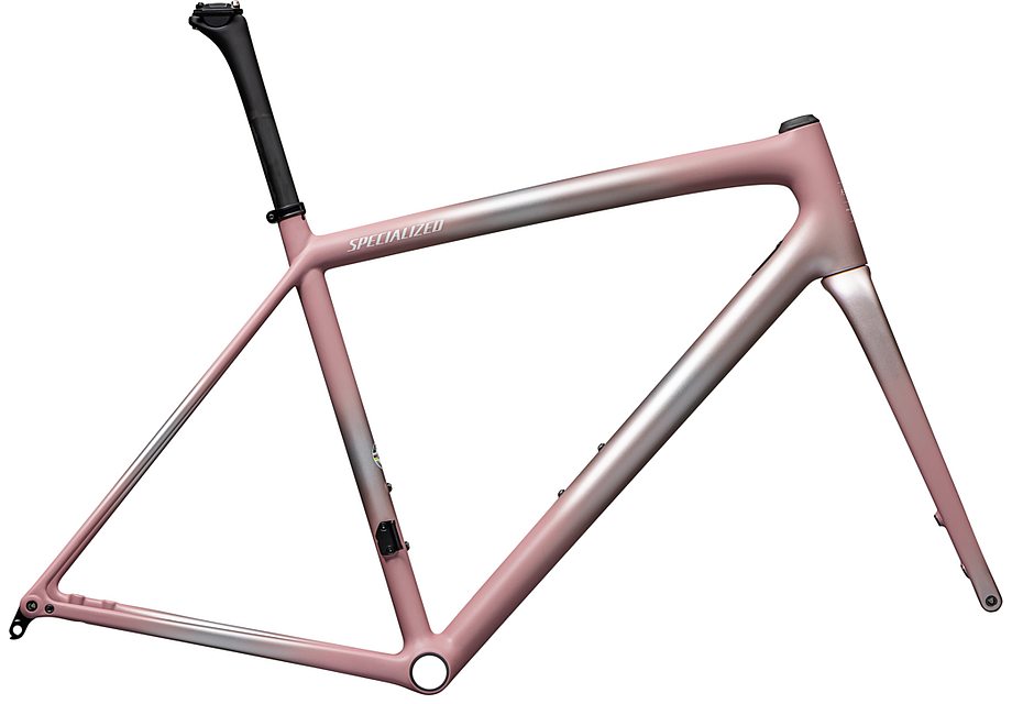 Specialized aethos frmset satin flake silver / dusky pink + champagne radial fades / dune white 52