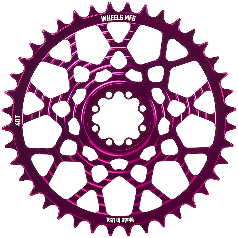 Wheels Manufacturing Gravel Direct Mount Chainring - 40t SRAM 8-Bolt Direct Mount 6.5mm Inboard Offset T-Type Chain Compatible Purple
