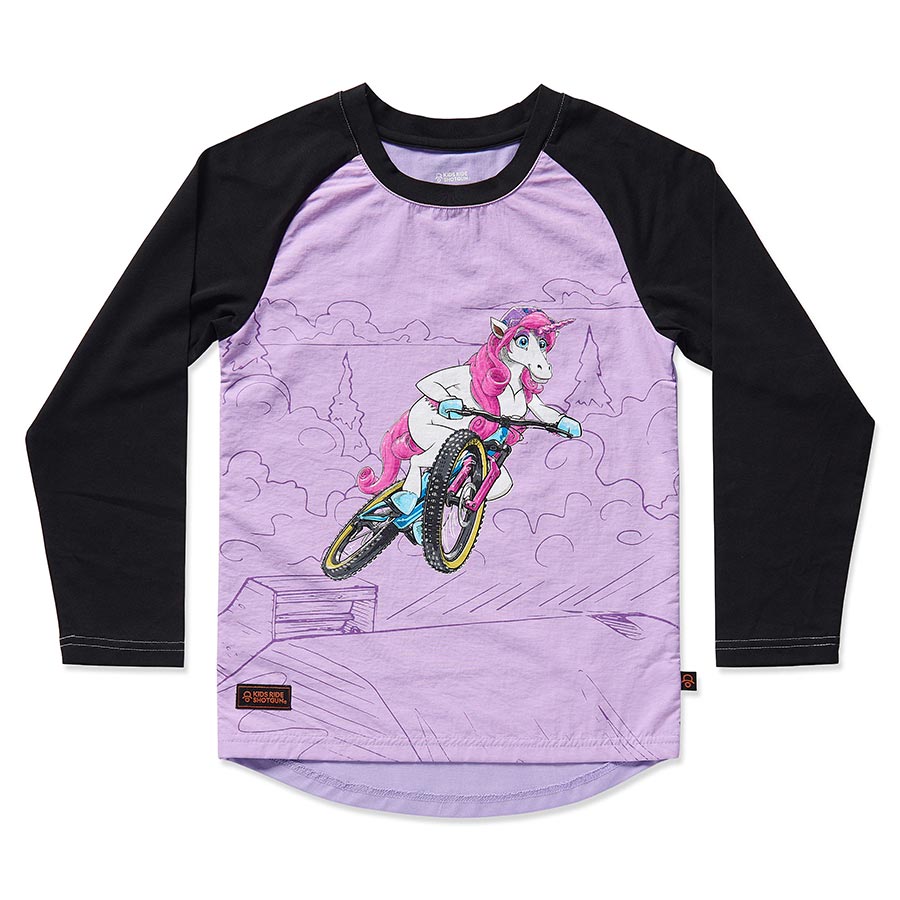 Kids Ride Shotgun Windproof Kids MTB Jersey Unicorn YXS Pink & Black