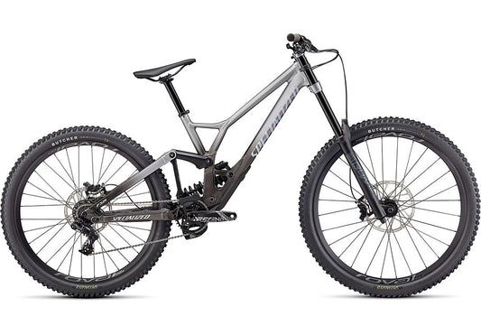 2022 Specialized demo expert bike gloss silver dust / charcoal tint gravity fade / white w/ red ghost pearl / flo red s2