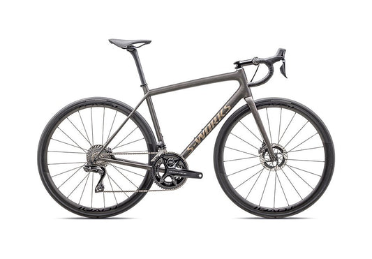 2025 Specialized Aethos S-Works Di2 Bike Satin Doppio / Gunmetal Dry Brushed / Gold Pearl 58