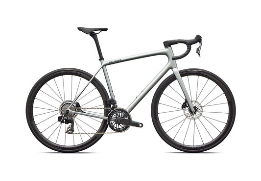 2026 Specialized Aethos Pro Axs Bike Gloss Shadow Silver / Emerald Metallic 49