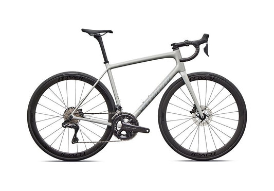 2026 Specialized Aethos Expert Di2 Bike Gloss Dolomite Metallic / Blue Pearl Over Shadow Silver 49