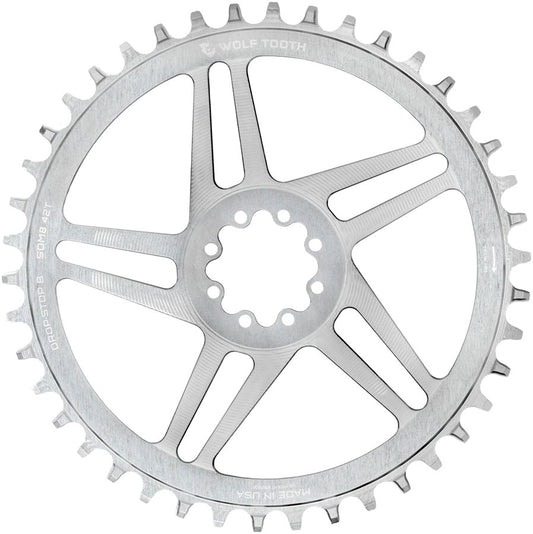 Wolf Tooth Direct Mount Chainring - 42t SRAM Direct Mount Drop-Stop B For SRAM 8-Bolt Cranksets 6mm Offset Raw Silver