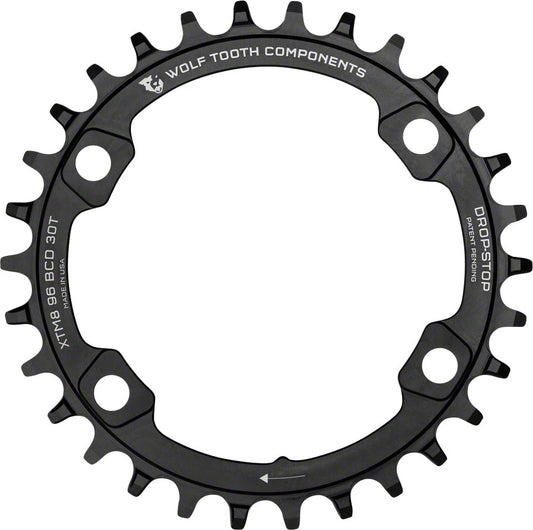 Wolf Tooth 96 BCD Chainring - 36t 96 Asymmetric BCD 4-Bolt Drop-Stop A For Shimano XT M8000 SLX M7000 Cranks BLK