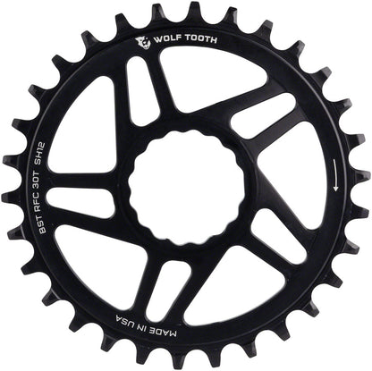 Wolf Tooth Direct Mount Chainring - 30t RaceFace CINCH Direct Mount Boost 3mm Offset Drop-Stop ST Requires 12-Speed HG+ Chain BLK