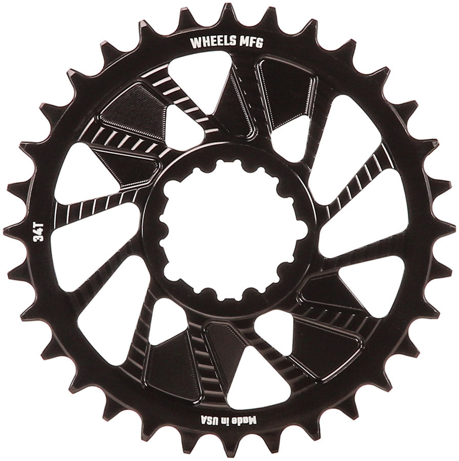 Wheels Manufacturing Direct Mount Chainring - 34t SRAM 3-Bolt Direct Mount 3mm Offset Compatible Hyperglide+ Chain BLK