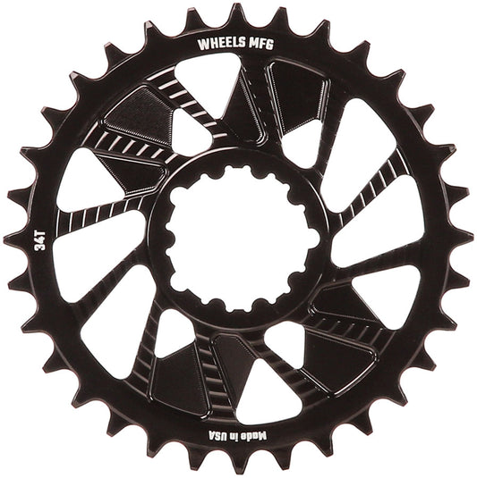 Wheels Manufacturing Direct Mount Chainring - 34t SRAM 3-Bolt Direct Mount 3mm Offset Compatible Hyperglide+ Chain BLK