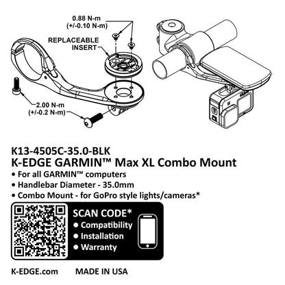 K-EDGE Garmin MAX XL Combo Mount - 35.0mm Black Anodize