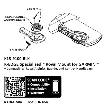 K-EDGE Garmin Specialized Roval Computer Mount - BLK Anodized Compatible up to Garmin 1050
