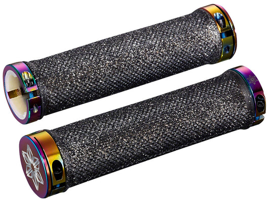 Supacaz Diamond Kush Grips: Black with Oil Slick DH Star Ringz