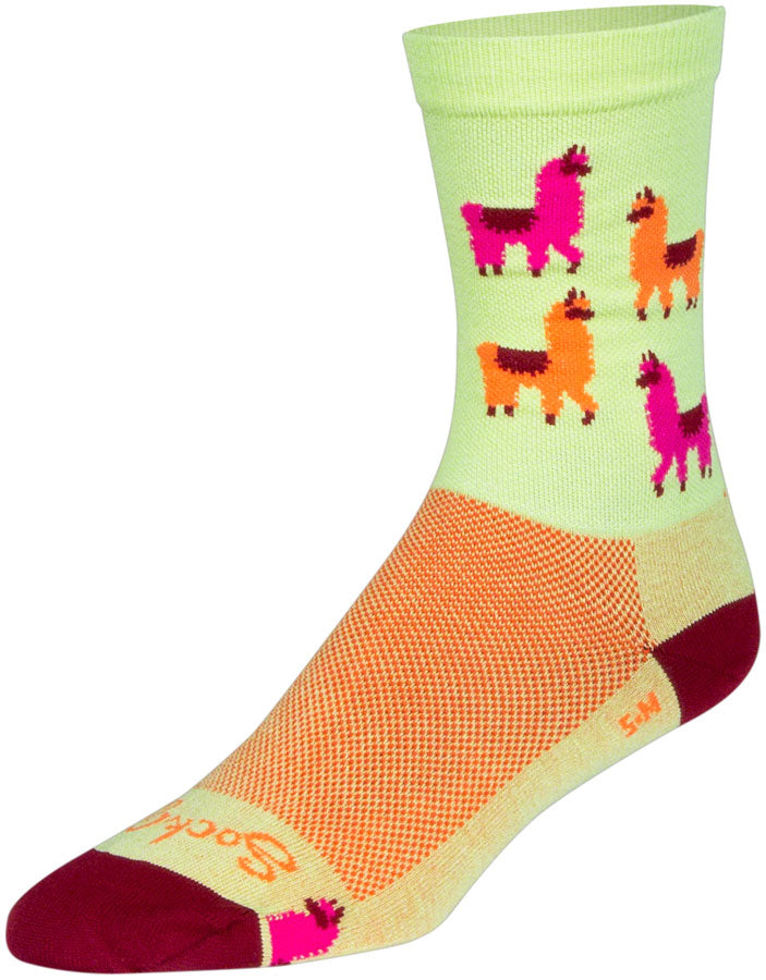 SockGuy Mo Llamas Crew Socks - 6" Green/Pink/Orange Small/Medium