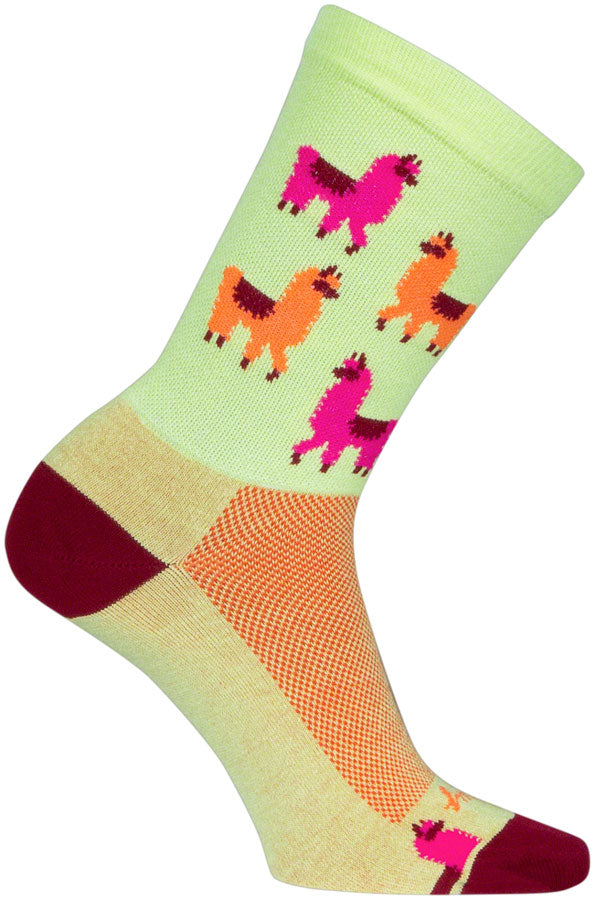 SockGuy Mo' Llamas Crew Socks - 6" Green/Pink/Orange Large/X-Large