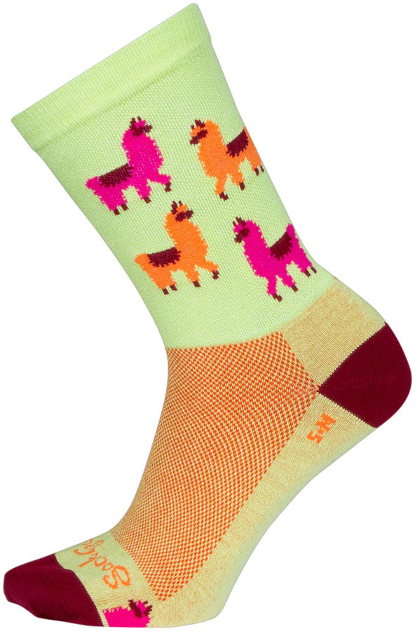 SockGuy Mo Llamas Crew Socks - 6" Green/Pink/Orange Small/Medium