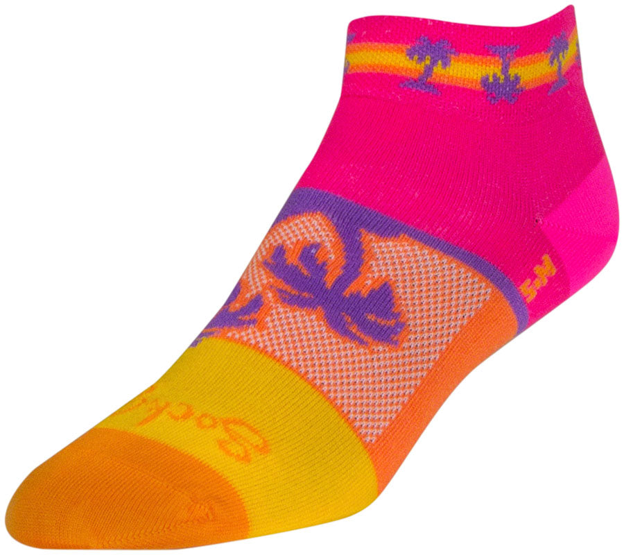 SockGuy Tropical Classic Low Socks - 1" Pink/YLW/Orange Women's Small/Medium