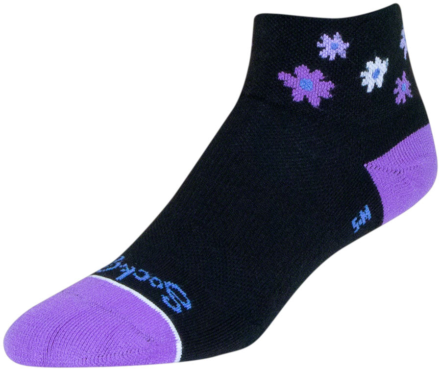 SockGuy Channel Air Daisy Classic Low Socks - 2" BLK/Purple Women's Small/Medium