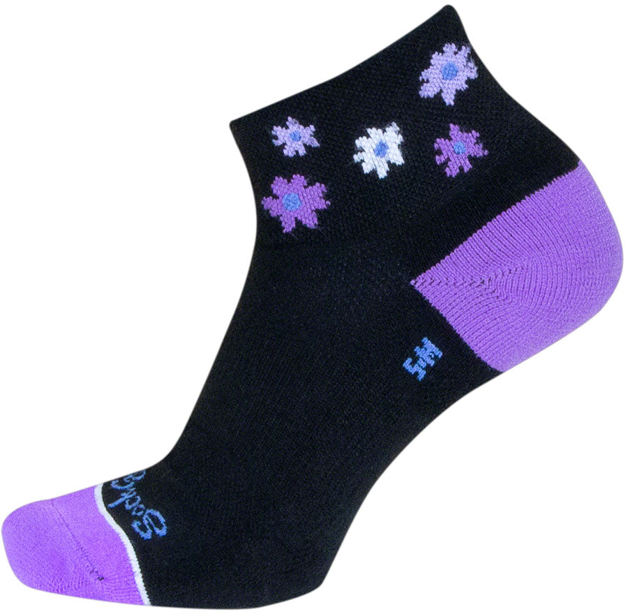 SockGuy Channel Air Daisy Classic Low Socks - 2" BLK/Purple Women's Small/Medium